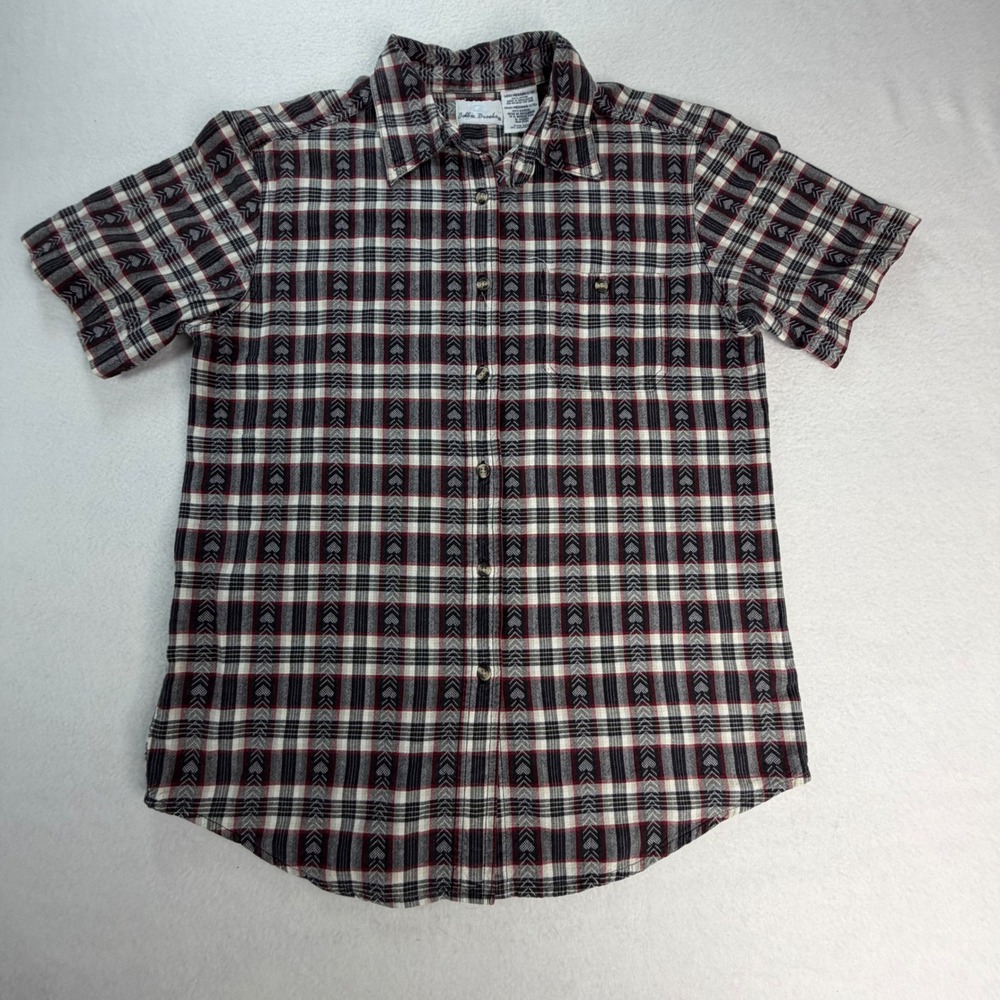 Bobbie Brooks Womens Medium Red Black Plaid Heart Geometric Button Down Shirt